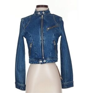 NEW REFORMATION Danica Racer Denim Jacket Jean Denim Zips Dark Blue Jacket XS